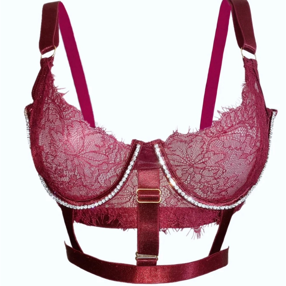 Wine & Rhinestone Bra